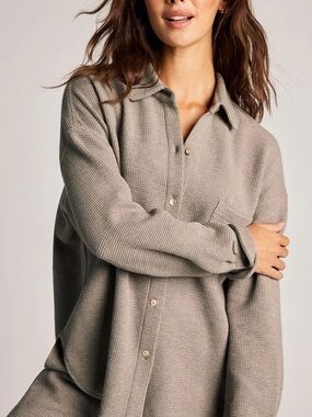 Negative Waffle Knit Shirt Jacket - Mink